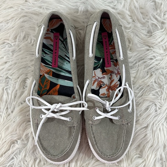 ROCK & CANDY Duffy Gray Canvas Boat Slip On Loafers Shoes Size 11 NEW - Picture 2 of 9